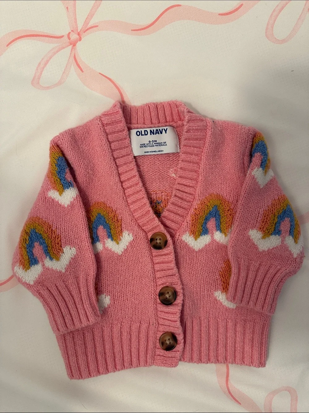 Old Navy Pink Rainbow Intarsia Button Cardigan